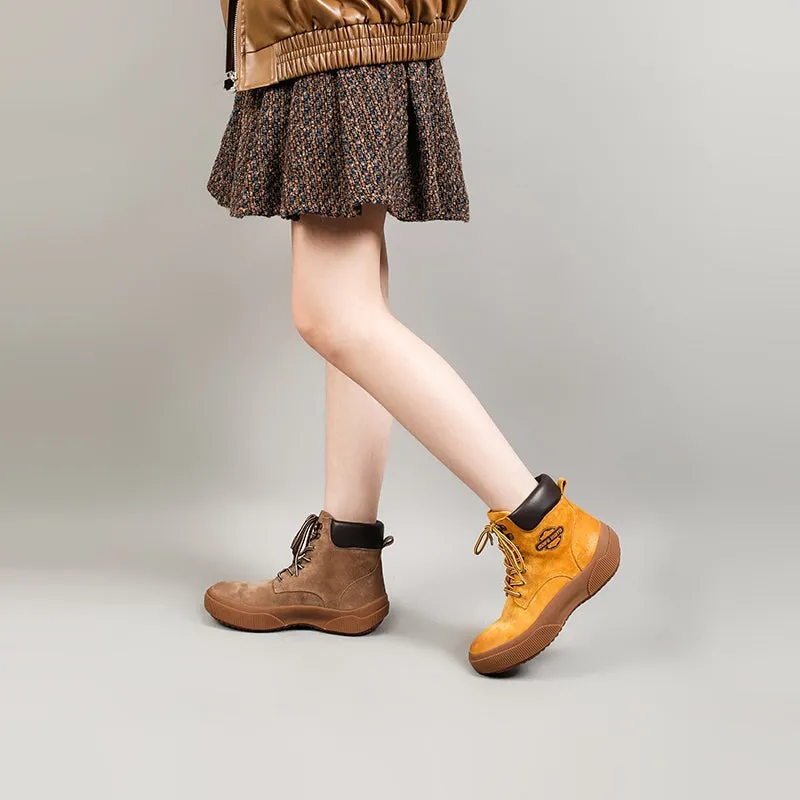 Retro Soft Leather Martin Boots For Women Round Toe Short Boots in Camel/Yellow/Apricot/Grey