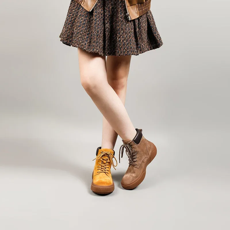 Retro Soft Leather Martin Boots For Women Round Toe Short Boots in Camel/Yellow/Apricot/Grey