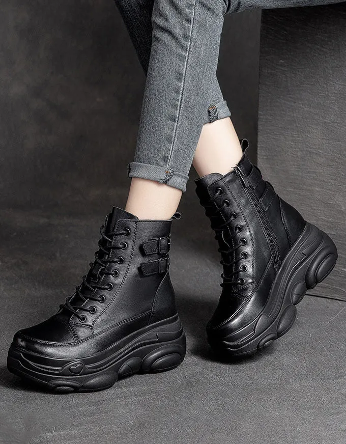 Side Buckles Non-slip Retro Platform Boots