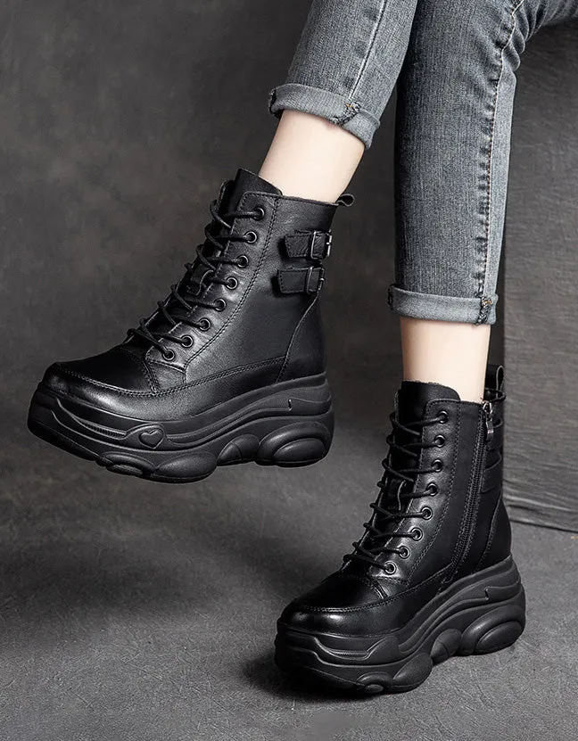 Side Buckles Non-slip Retro Platform Boots