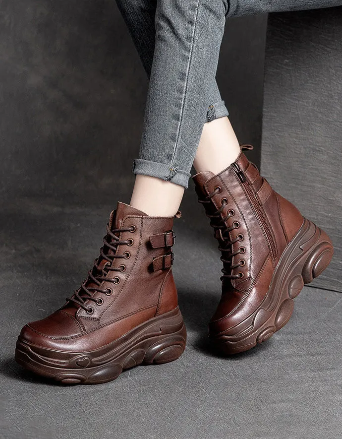 Side Buckles Non-slip Retro Platform Boots