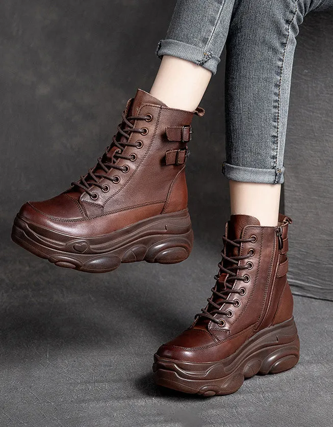 Side Buckles Non-slip Retro Platform Boots