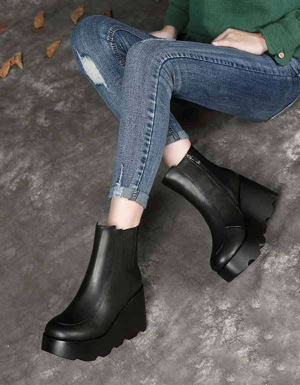 Side Elastic Handmade Retro Elegant Wedge Boots