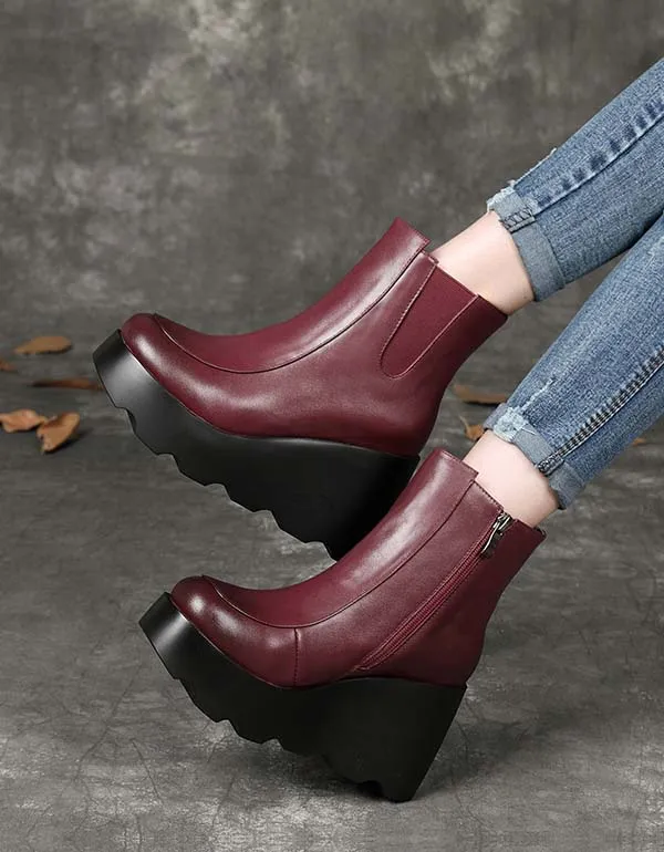 Side Elastic Handmade Retro Elegant Wedge Boots