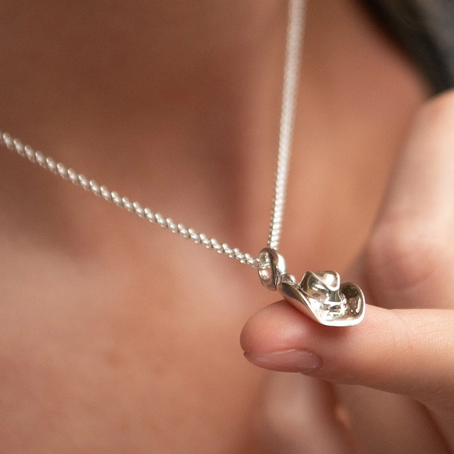 Silver Cowboy Hat Necklace