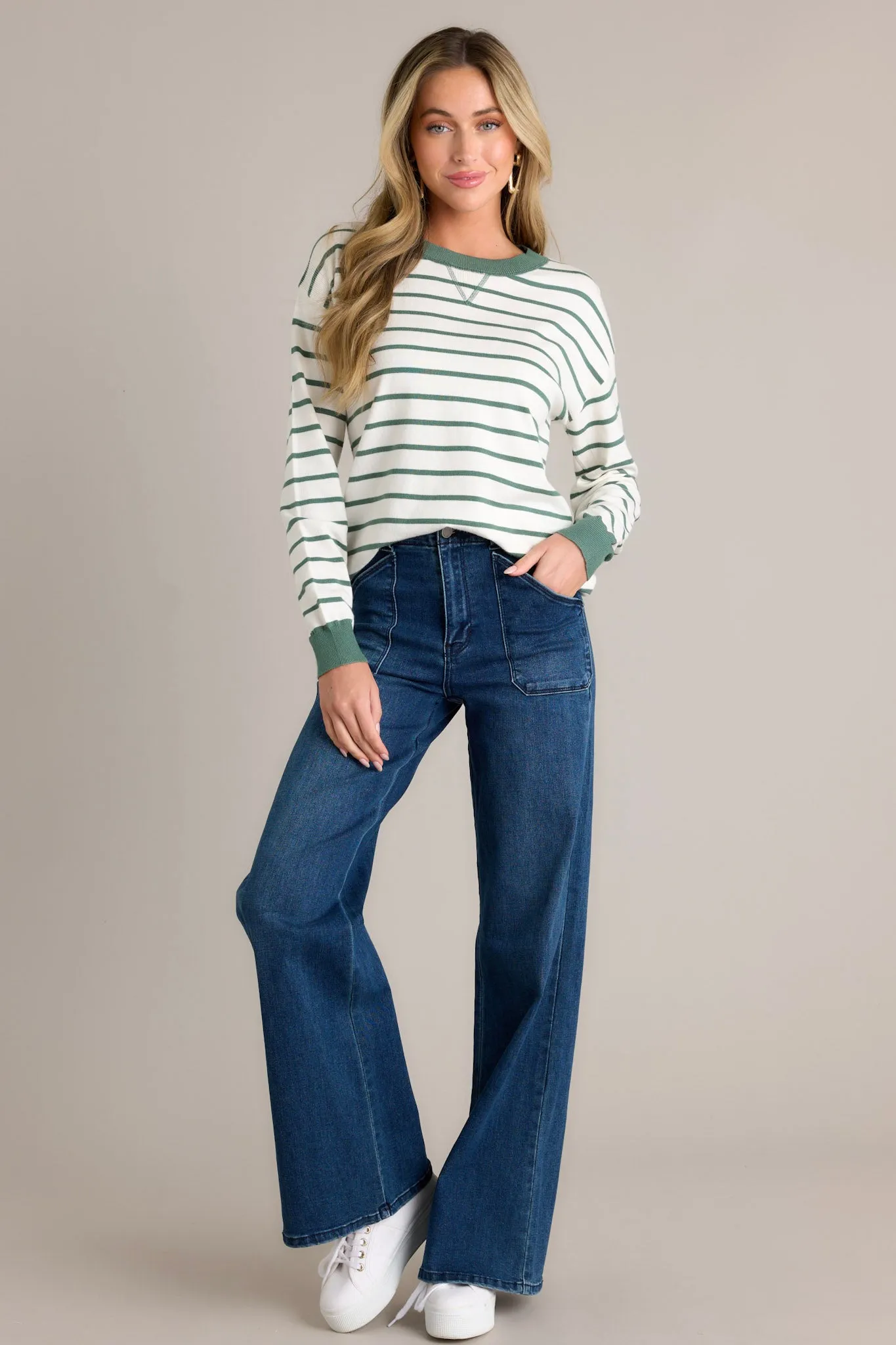 Summit Slope Ivory Stripe Long Sleeve Top