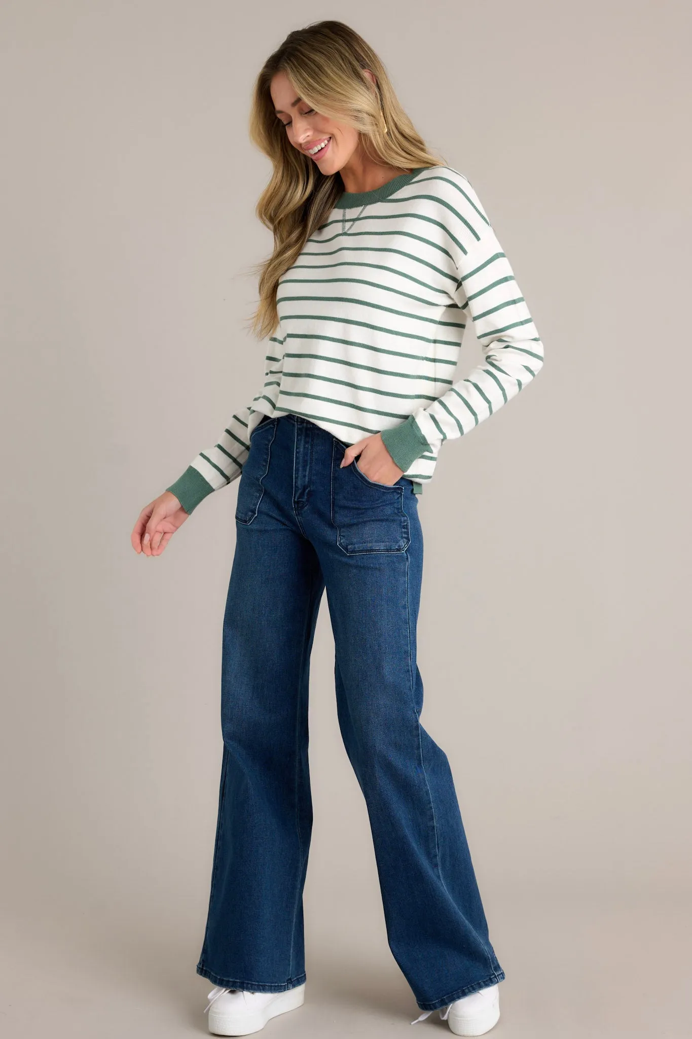 Summit Slope Ivory Stripe Long Sleeve Top