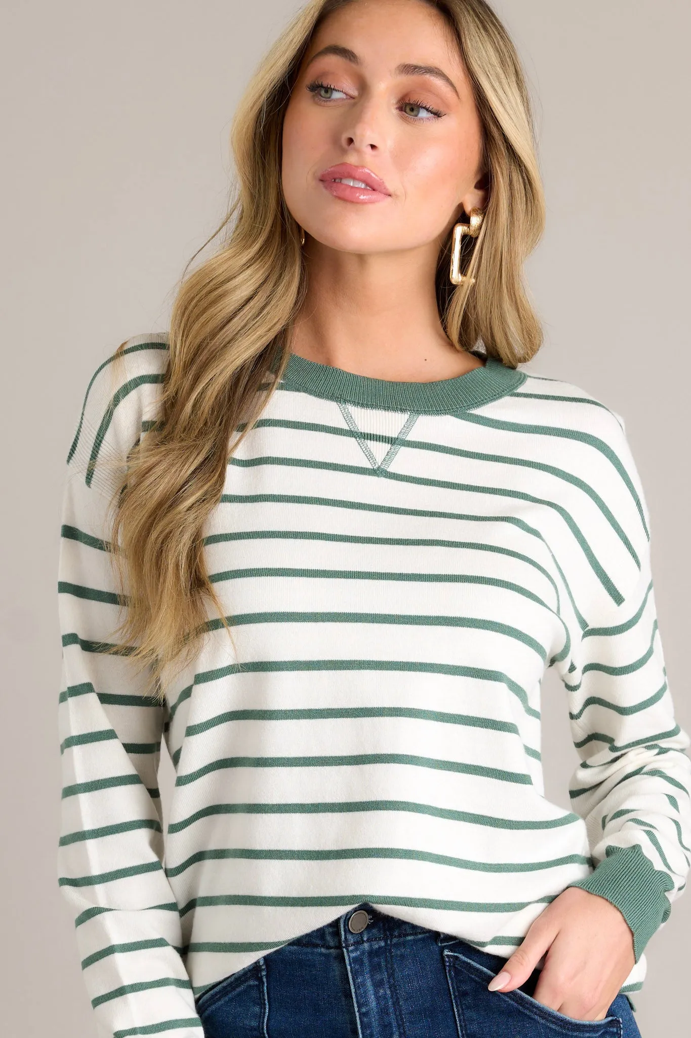 Summit Slope Ivory Stripe Long Sleeve Top