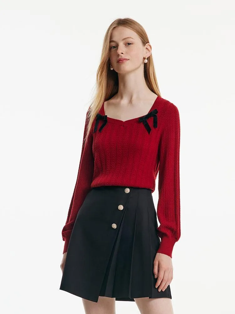 Tencel And Woolen Women Sweater With Detachable Bowknots