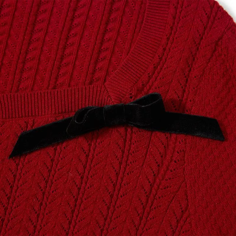 Tencel And Woolen Women Sweater With Detachable Bowknots