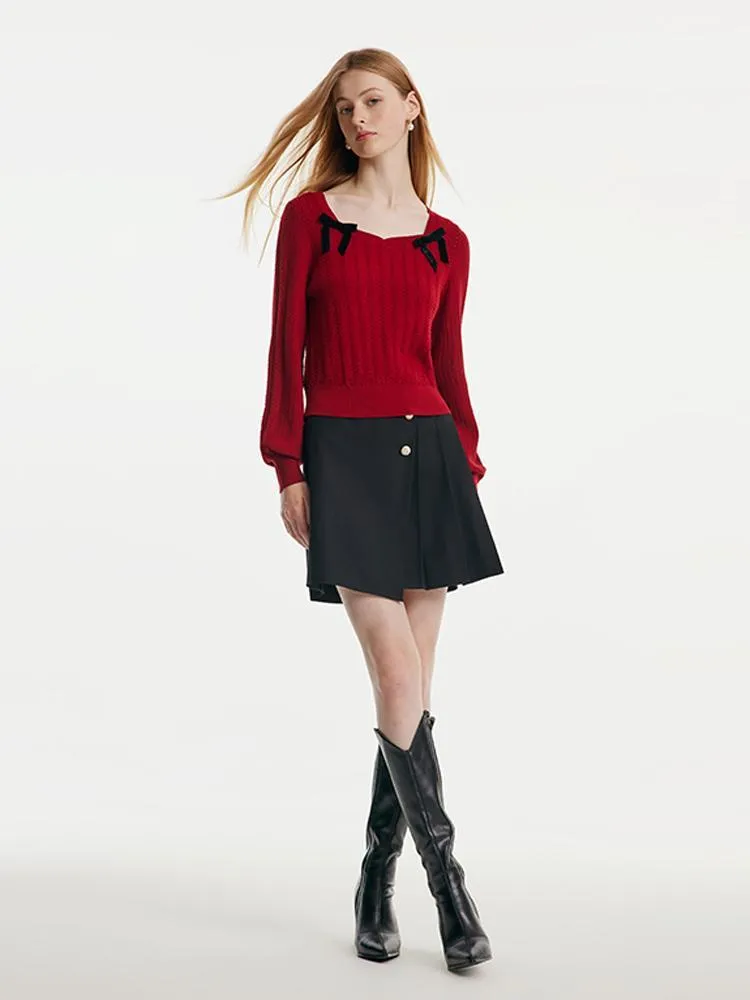 Tencel And Woolen Women Sweater With Detachable Bowknots