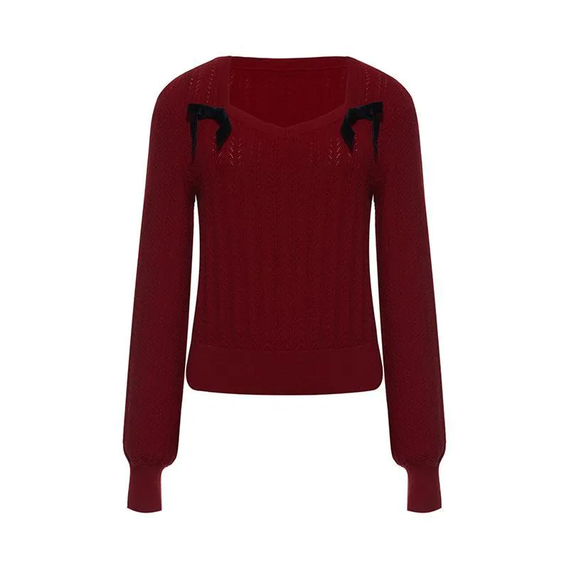 Tencel And Woolen Women Sweater With Detachable Bowknots